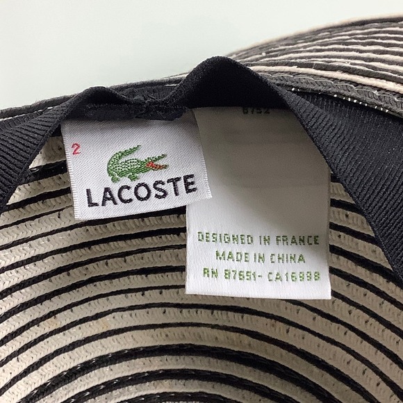RARE Lacoste Wide Brim Paper Sun Black & Cream Hat Size OSFM EUC main image 5